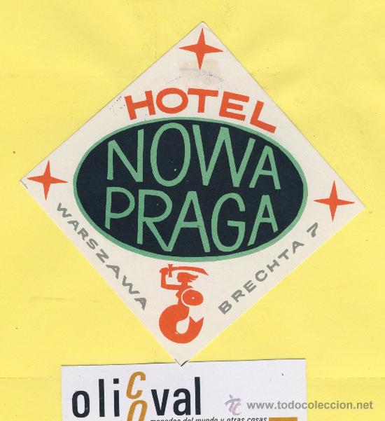 Etiquetas antiguas: ETIQUETA  HOTEL -Republica Checa- Checoslovaquia-hotel nova  verde WARSZAWA  80 x 80 mm