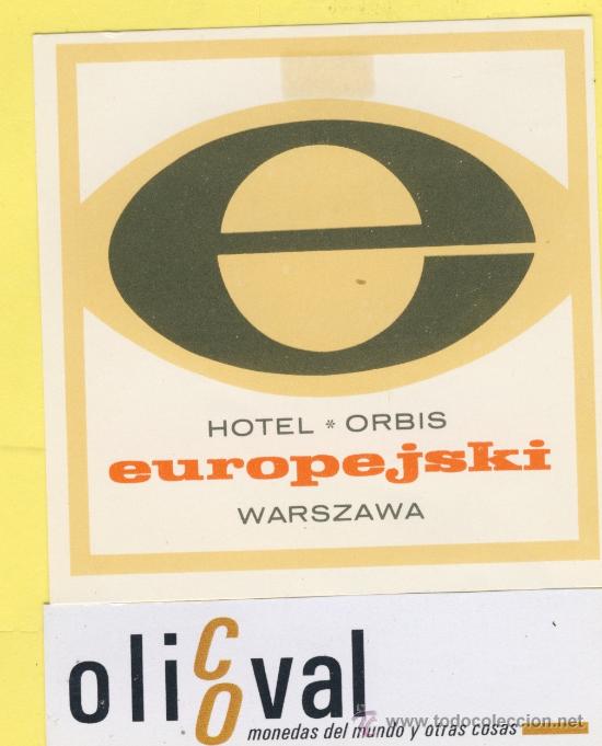 Etiquetas antiguas: ETIQUETA  HOTEL -Republica Checa- Checoslovaquia-hotel europejski WARSZAWA  80 x 80 mm