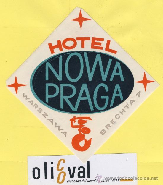 Etiquetas antiguas: ETIQUETA  HOTEL -Republica Checa- Checoslovaquia-hotel nova azul WARSZAWA  80 x 85 mm