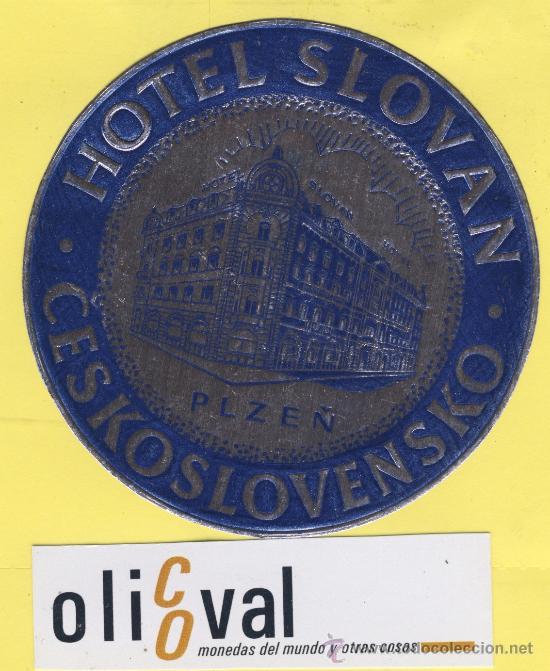 Etiquetas antiguas: ETIQUETA  HOTEL -Republica Checa- Checoslovaquia-hotel slovan  plzen 90 mm