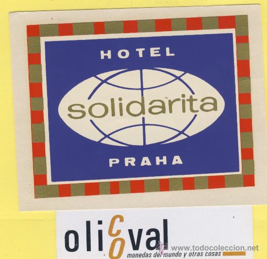 Etiquetas antiguas: ETIQUETA  HOTEL -Republica Checa- Checoslovaquia- HOTEL  SOLIDARITA  PRAHA 104 X 82 mm