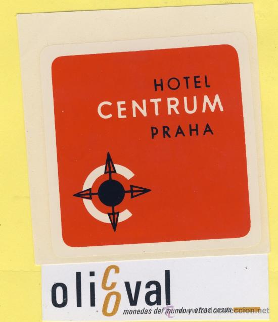 Etiquetas antiguas: ETIQUETA  HOTEL -Republica Checa- Checoslovaquia-HOTEL CENTRUM   PRAHA  85  X 90 mm
