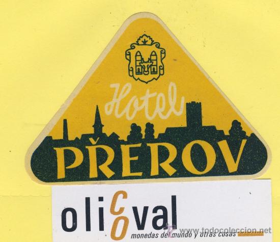 Etiquetas antiguas: ETIQUETA  HOTEL -Republica Checa- Checoslovaquia-HOTEL PREROV 90 X 65 mm
