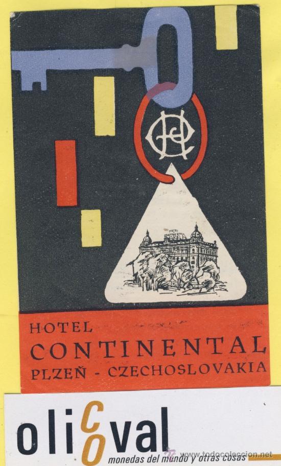 Etiquetas antiguas: ETIQUETA  HOTEL -Republica Checa- Checoslovaquia-HOTEL CONTINENTAL PILZE&Ntilde; 115 X 70 mm