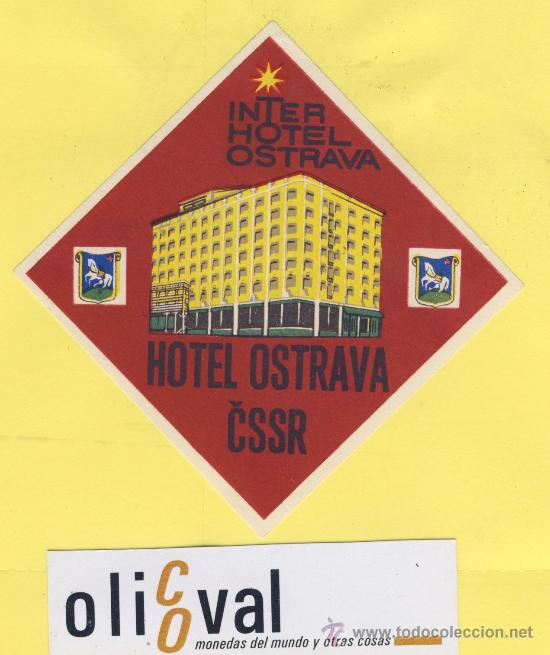 Etiquetas antiguas: ETIQUETA  HOTEL -Republica Checa- Checoslovaquia-HOTEL OSTRAVA   70 X 70 mm