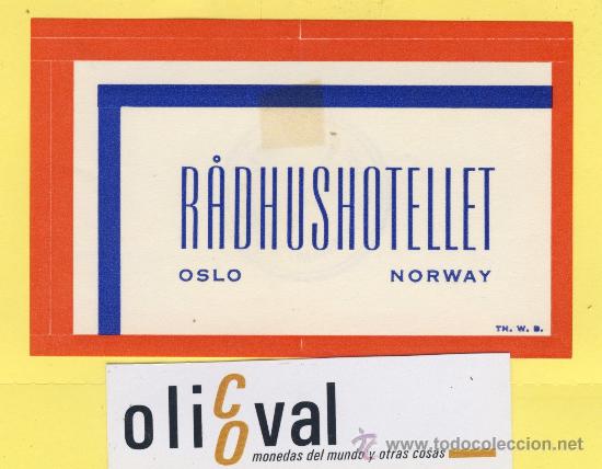 Etiquetas antiguas: ETIQUETA  HOTEL - NORUEGA  -HOTEL RADHUSHOTELLET-OSLO  110 X 66  mm