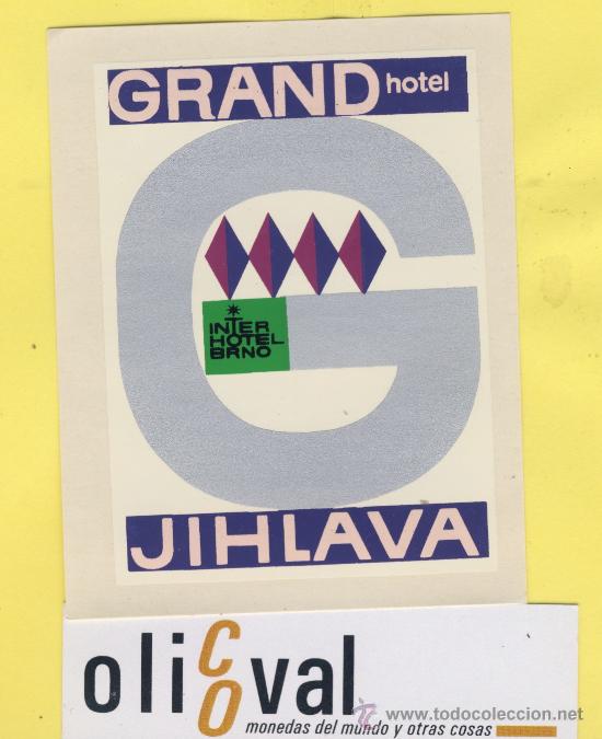 Etiquetas antiguas: ETIQUETA  HOTEL -REPUBLICACA CHECA CHESCOLOVAQUIA  -HOTEL GRAND -JIHLAVA -70X 92 mm