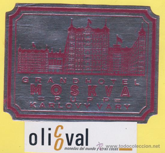 Etiquetas antiguas: ETIQUETA  HOTEL -RUSIA  -HOTEL MOSKVA -PUPP-KARLOVY VARY -110 X 85mm ROJA