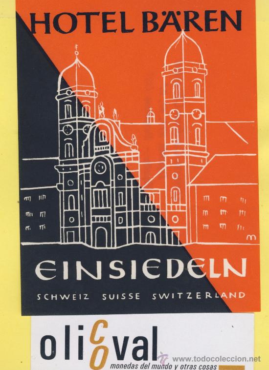 Etiquetas antiguas: ETIQUETA HOTEL -SUIZA SCHWEIZ SUISSE .HOTEL B&Auml;REN - EINSIEDELN -85 X 115 mm