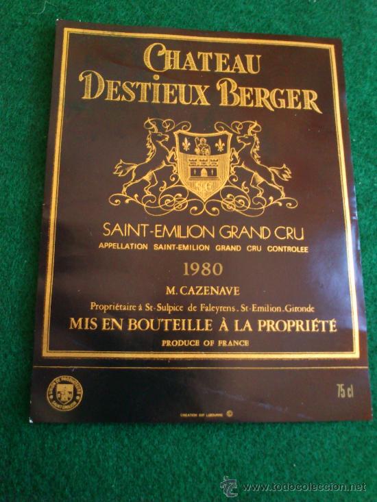 Etiquetas antiguas: 1 etiqueta de vino frances del a&ntilde;o 1980