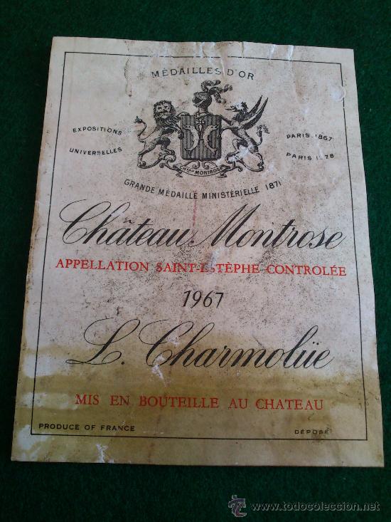 Etiquetas antiguas: 1 etiqueta de vino frances del a&ntilde;o 1967