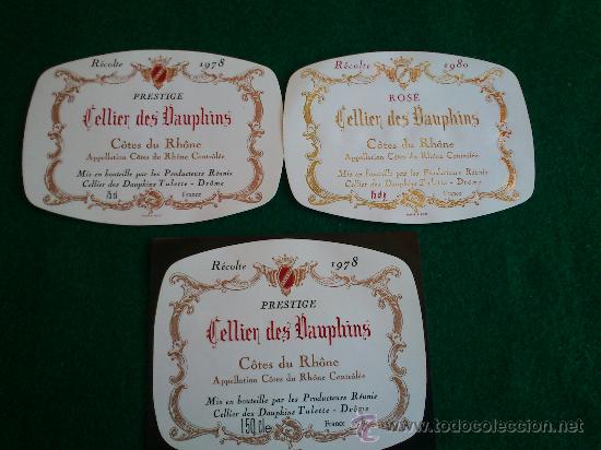 Etiquetas antiguas: Lote de 3 etiquetas de vino frances, dos del a&ntilde;o 1978 y una del a&ntilde;o 1980.