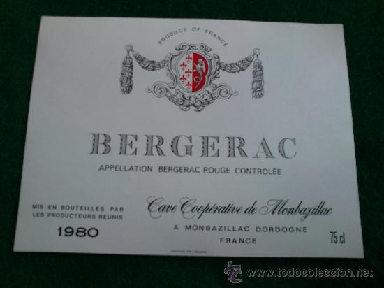 Etiquetas antiguas: 1 etiqueta nueva de vino frances Bergerac 1980