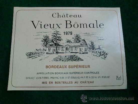 Etiquetas antiguas: 1 etiqueta nueva de vino frances Ch&acirc;teau Vieux B&ocirc;male 1977