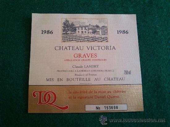 Etiquetas antiguas: 1 etiqueta nueva de vino frances Chateau Victoria 1986
