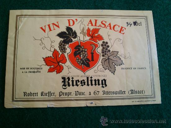 Etiquetas antiguas: 1 etiqueta de vino frances Vin d`Alsace
