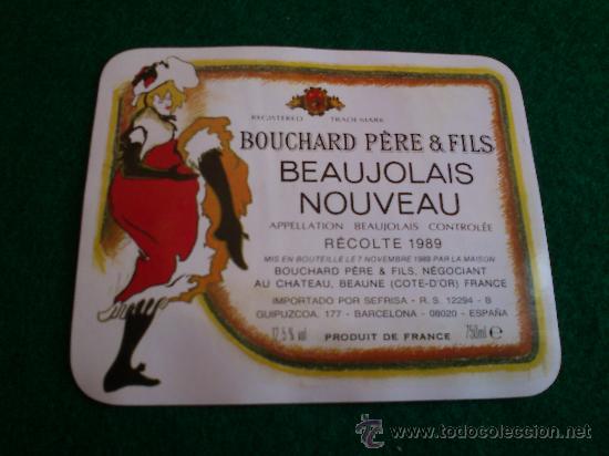Etiquetas antiguas: 1 etiqueta nueva de vino frances  Bouchard P&egrave;re & Fils 1989
