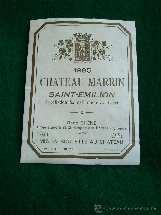 Etiquetas antiguas: 1 etiqueta de vino frances Chateau Marrin 1985