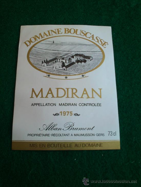 Etiquetas antiguas: 1 etiqueta nueva de vino fraances Domaine Bouscass&egrave; 1975