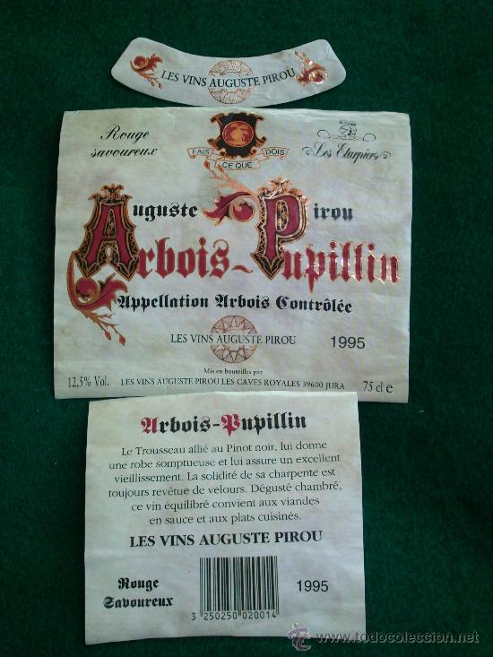 Etiquetas antiguas: 1 etiqueta de vino frances Arbois-Pupinin de 1995
