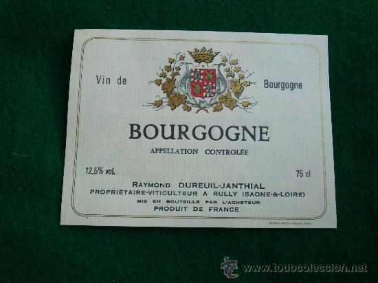 Etiquetas antiguas: Etiqueta Nueva De Vino Franc&eacute;s Bourgogne.