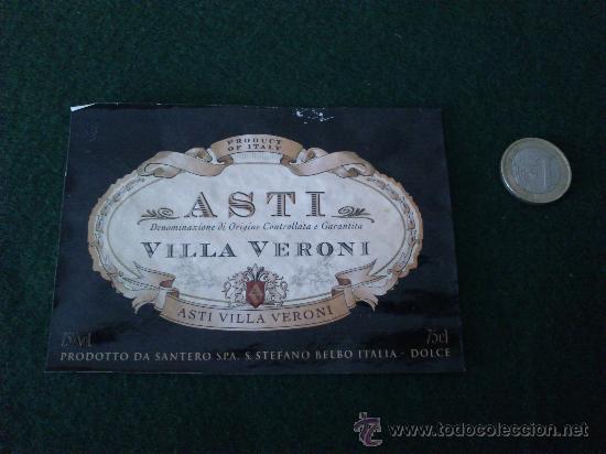 Etiquetas antiguas: 1 etiqueta de vino italiano Asti de villa veroni