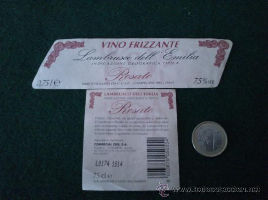 Etiquetas antiguas: 1 etiqueta delantera y otra trasera de la botella de vino italiano