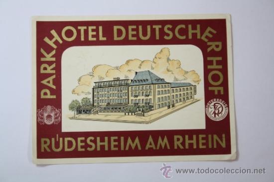 Etiquetas antiguas: Etiqueta Publicitaria para Maleta de Viaje - Park Hotel Deutscher Hof, Rudesheim Am Rhein.  Peg_208