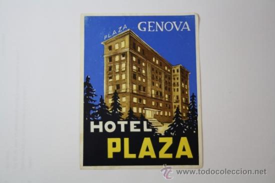 Etiquetas antiguas: Etiqueta Publicitaria para Maleta de Viaje - Hotel Plaza, Genova. Ref.Peg_210