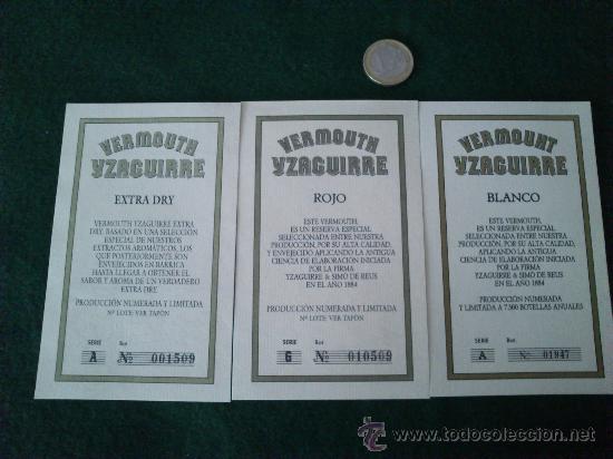 Etiquetas antiguas: Antiguo Lote De 3 etiquetas Nuevas De Vermouth Yzaguirre, De Una Producci&oacute;n Numerada Y Limitada.