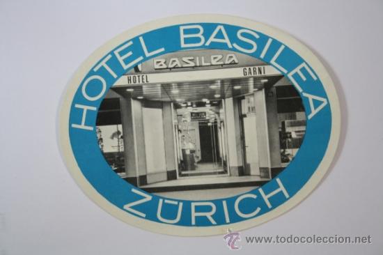Etiquetas antiguas: Etiqueta Publicitaria para Maleta de Viaje - Hotel Basilea Z&uuml;rich. Ref.Peg_212