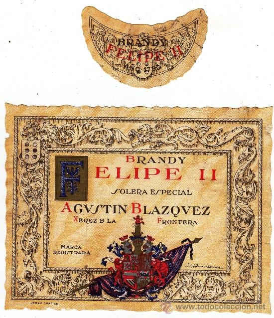 Etiquetas antiguas: ANTIGUA ETIQUETA BRANDY FELIPE II JEREZ DE LA FRONTERA