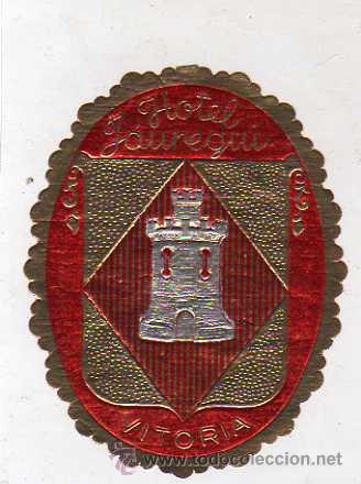 Etiquetas antiguas: Etiqueta hotel Jauregui. Vitoria. 10 x 8 cm. en relieve