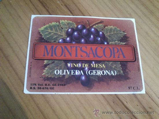 Etiquetas antiguas: 1 etiqueta de vino nueva de vino Montsacopa vino de mesa