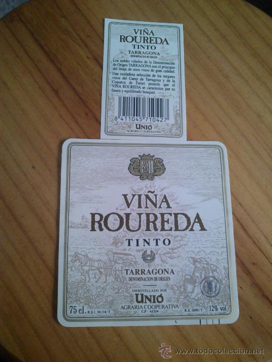 Etiquetas antiguas: 1 etiqueta nueva delantera y otra trasera de la botella de vino Vi&ntilde;a Roureda tinto
