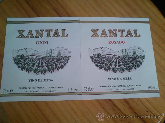 Etiquetas antiguas: Lote de 2 etiquetas nuevas de vino de mesa Xantal, tinto y rosado.