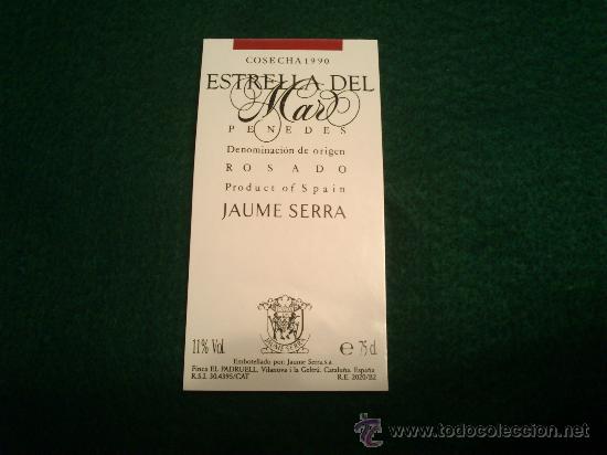 Etiquetas antiguas: 1 etiqueta nueva de vino Estrella del Mar rosado, cosecha 1990.
