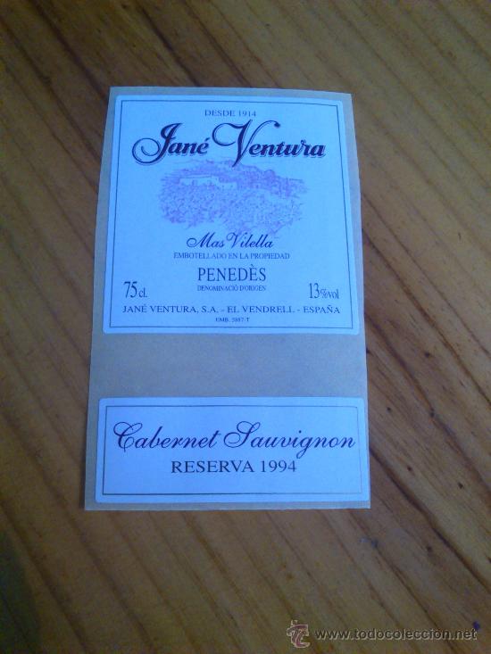 Etiquetas antiguas: 1 etiqueta nueva delantera y del cuello de la botella de vino Mas Vilella de Jan&egrave; Ventura