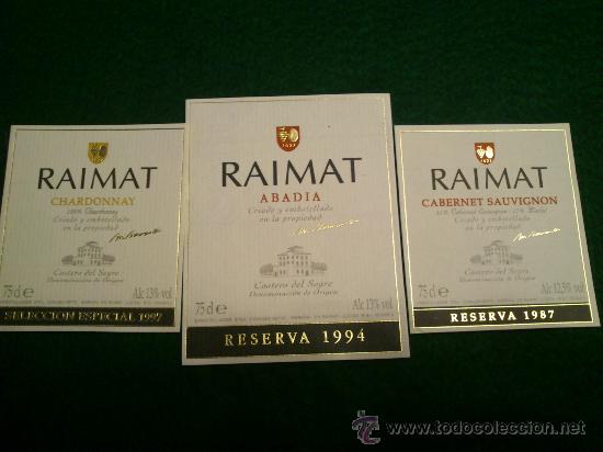 Etiquetas antiguas: Lote de 3 etiquetas nuevas de vino Raimat