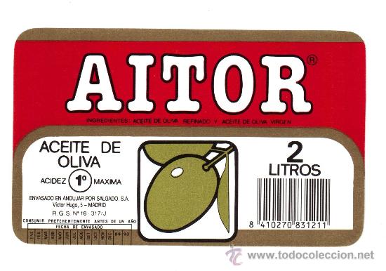 Etiquetas antiguas: Etiqueta de aceite aitor de salgado - Foto 1