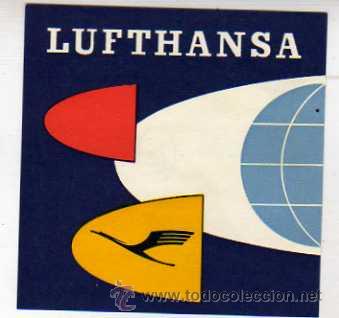 Old Labels: Etiqueta compa&ntilde;ia aerea. Lufthansa. Alemania. 8 x8 cm.