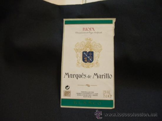 Etichette antiche: ETIQUETA ADHESIVA - MARQUES DE MURILLO - BLANCO - MURILLO DE RIO LEZA - ESPA&Ntilde;A -