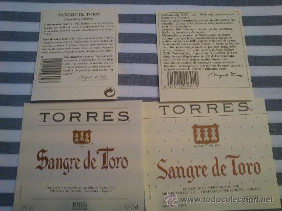 Etiquetas antiguas: Lote de 2 etiquetas  nuevas de vino Sangre de toro de bodegas Torres
