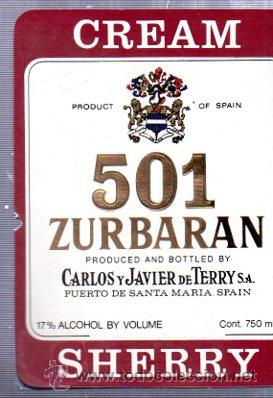 Etichette antiche: ETIQUETA CREAM 501, ZURBAR&Aacute;N, SHERRY, TERRY, PUERTO DE SANTA MAR&Iacute;A