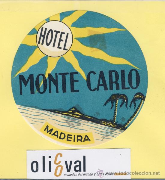 Etiquetas antiguas: ETIQUETA HOTEL -MADEIRA  - HOTEL MONTE CARLO  - 105mm.-