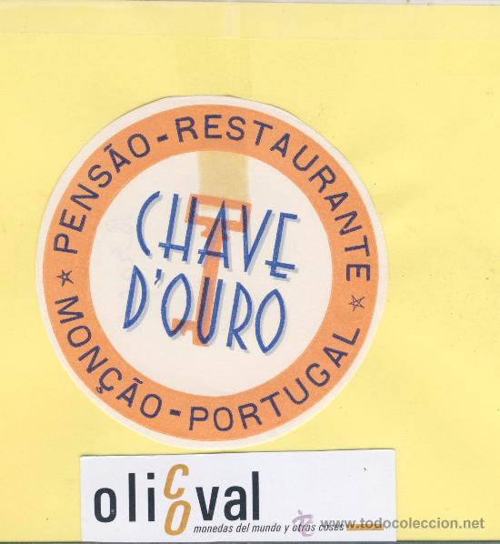 Etiquetas antiguas: ETIQUETA HOTEL -PORTUGAL-HOTEL  PENSAO-RESTAURANTE -MON&Ccedil;AO  -90  mm