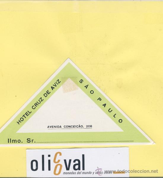 Etiquetas antiguas: ETIQUETA HOTEL -BRASIL -HOTEL CRUZ AVIZ -EM S&Aacute;O PAULO -TROQUEL -135 X  70 mm