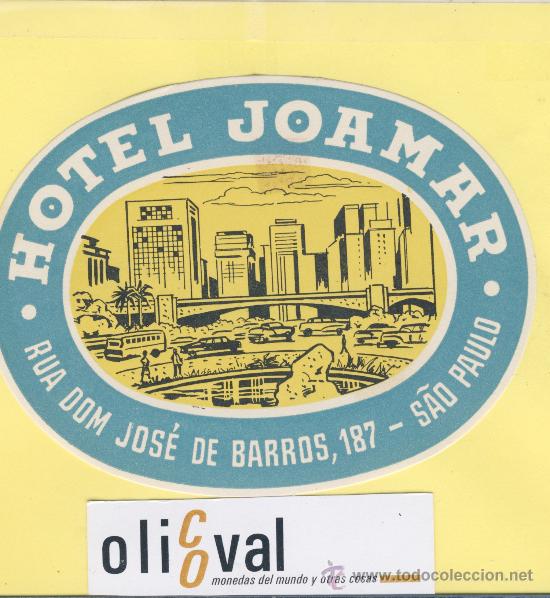 Etiquetas antiguas: ETIQUETA HOTEL -BRASIL -HOTEL JOAMAR     -S&Aacute;O PAULO  - OVAL 130  mm