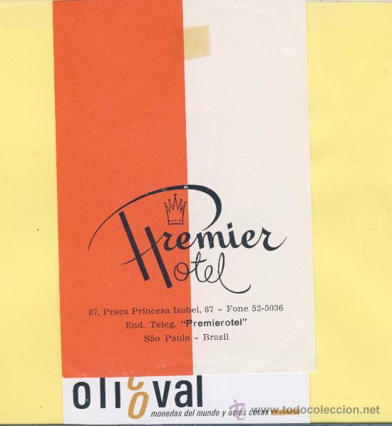Etiquetas antiguas: ETIQUETA HOTEL -BRASIL -HOTEL  CREMIER     -S&Aacute;O PAULO  - 82 X 120  mm
