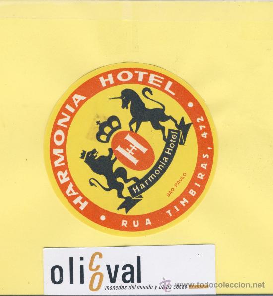 Etiquetas antiguas: ETIQUETA HOTEL -BRASIL - HARMONIA HOTEL     -S&Aacute;O PAULO  - 82 X 120  mm